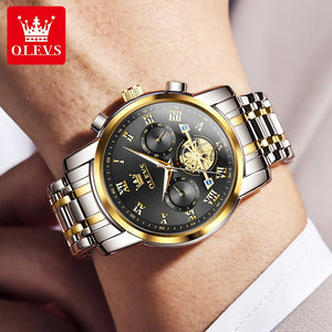 OLEVS Mens Watches Chronograph Business Dress Quartz Stainless Steel Waterproof Luminous Date Wrist Watch