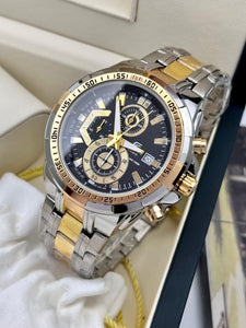 Casio Edifice Chronograph Black Dial Silver & Gold Tone Watch Men EFR