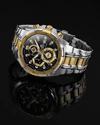 Casio Edifice Chronograph Black Dial Silver & Gold Tone Watch Men EFR