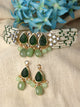 Green Carved Stone Studded Pearl Beaded Kundan Choker Necklace Set