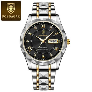 POEDAGAR Top Brand Luxury Man Wristwatch Waterproof Luminous Date Week Men Watches Stainless Steel Quartz Men's Watch Male reloj