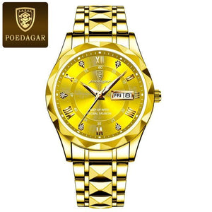 POEDAGAR Top Brand Luxury Man Wristwatch Waterproof Luminous Date Week Men Watches Stainless Steel Quartz Men's Watch Male reloj