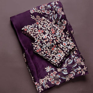 Purple Colour Rangoli Silk Embroidery Work Saree With Ideal Blouse