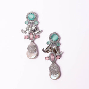 green salmon pink and white studded chokker and earings