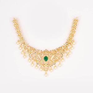 Gold A.D pearl flower necklace set