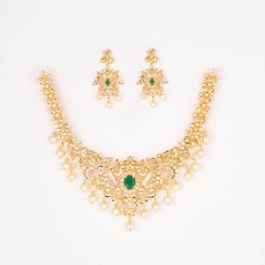 Gold A.D pearl flower necklace set