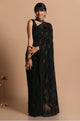 Super Black Faux Georgette Triangle Shape Embroidered Work Saree