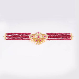 Red beaded ruby choker with peacock stone pendant