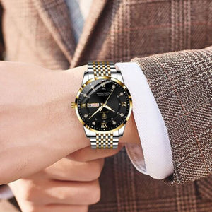 Hudlot - Luxury Stainless Stain Business Quartz Watches Waterproof Luminous Week Date Men‘s Wristwach