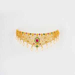 Classic Matt gold ruby green choker