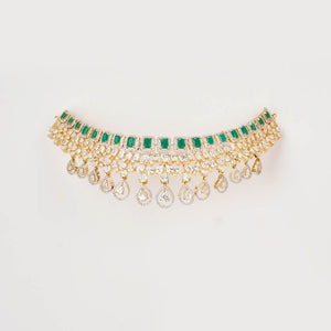 gold & American diamond green white choker