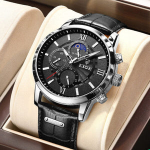 WWMALL-Mens Watches Waterproof Chronograph Stainless Steel Dial Analog Quartz Wristwatch Fashion Casual Leather Gents Watch