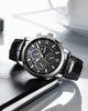 WWMALL-Mens Watches Waterproof Chronograph Stainless Steel Dial Analog Quartz Wristwatch Fashion Casual Leather Gents Watch