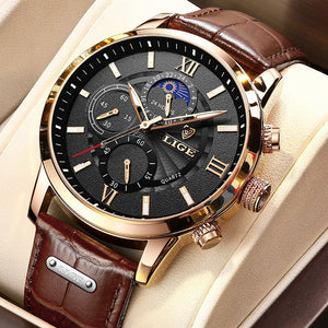 Lige- Genuine Leather Waterproof Tourbillon Mechanical Watch For Men