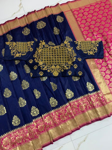 BANARASI HANDLOOM SILK SAREE WITH CONTRAST PLEIN BLOUSE