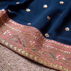 Navy Blue Colour Hand Embroidery Saree With Blouse