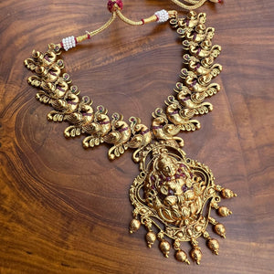 Antique Gold Nakshi/Nagas Mahalakshmi Mayil Temple Necklace Set