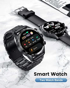 Regent Watch-Smart Watch Men for Android iOS Bluetooth Answer Make Calls Heart Rate Sleep Monitor 1.32 HD Round Touch Screen IP67 Waterproof Black Stainless Steel Fitness 20 Sport Mode Activity Tracker Smartwatch