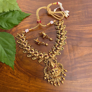 Antique Gold Nakshi/Nagas Mahalakshmi Mayil Temple Necklace Set