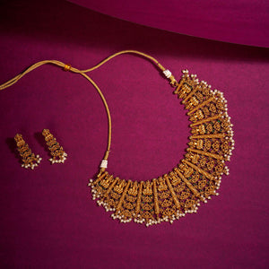 Traditional Antique Temple necklace with evergreen pearls