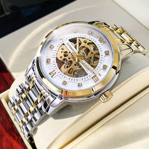 WWMALL Mens Watches Mechanical Automatic Self-Winding Stainless Steel Skeleton Luxury Waterproof Diamond Dial Wrist Watches for Men