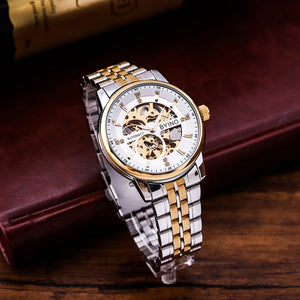 WWMALL Mens Watches Mechanical Automatic Self-Winding Stainless Steel Skeleton Luxury Waterproof Diamond Dial Wrist Watches for Men