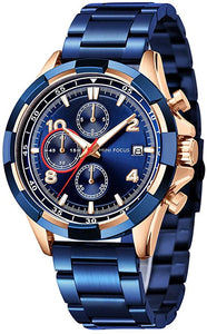 JUBNU TIME-DESIGNER  BIG DADDY   BLUE  DIAL WITH BROWN  BELT MEN'S WATCH -0111