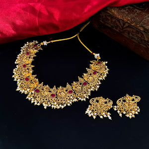 Gold Finish White Temple Jewellery Set