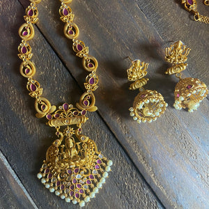 Matte Finish AD Parrot Mahalakshmi Long Necklace