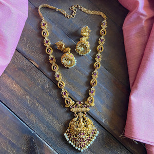 Gold Look Matte Finish Mahalakshmi Parrot AD Necklace Set