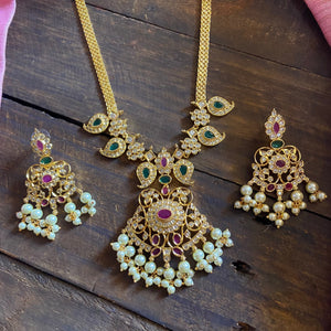 Premium Gold Finish AD Manjari Necklace Set