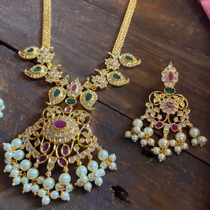 Premium Gold Finish AD Manjari Necklace Set