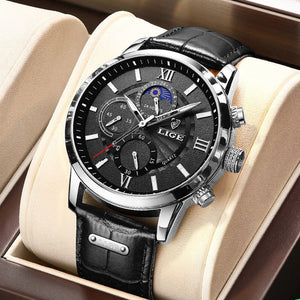 Lige- Genuine Leather Waterproof Tourbillon Mechanical Watch For Men