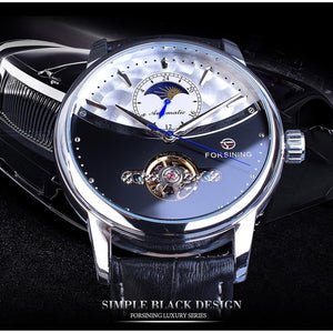 WWMALL-WATERPROOF Tourbillon Blue Automatic Men Watch Mechanical Moon Phase Genuine Leather