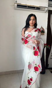 Ready to Wear Designer White Flower Work Saree