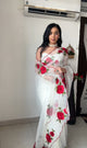 Ready to Wear Designer White Flower Work Saree