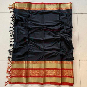 EXOTIC COLLECTION BLACK & RED SILK SAREE WITH BLOUSE