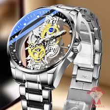 WWMALL- Men's Clear Cover Quartz Watch Men Stainless Steel Waterproof Watch, Business  Quartz Watch for Men -123