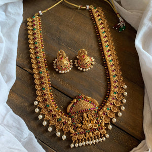 Traditional Mahalakshmi Bridal Antique Coin Haaram Necklace Set