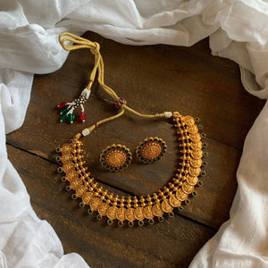 Matte Finish Mahalakshmi Coin Kemp Necklace